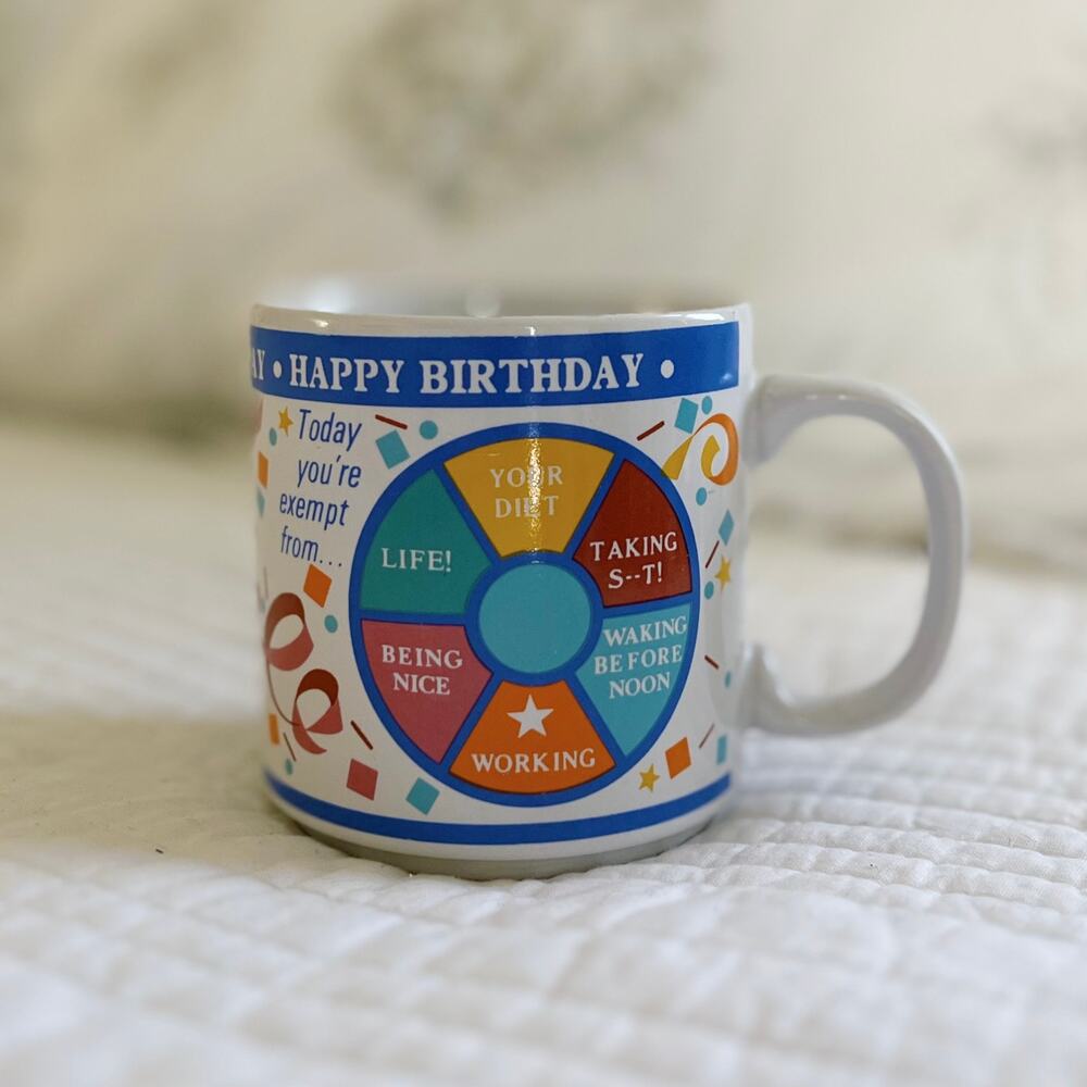 Vintage 90s Happy Birthday Novelty Coffee Cup